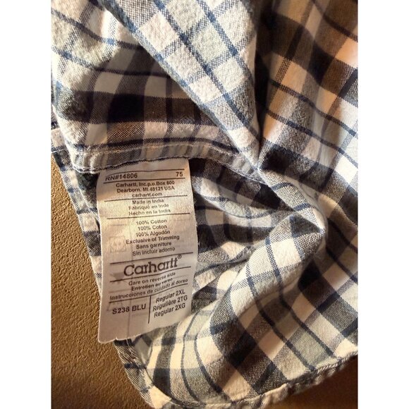 Carhartt Mens XXL Plaid Short Sleeve Button-Up Shirt Blue/White Cotton - Picture 4 of 7